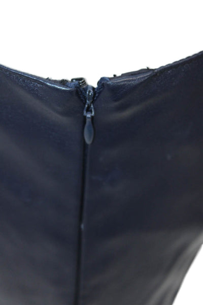 Natalia Baldi Womens Leather Mini Pencil Skirt Navy Blue Size Small