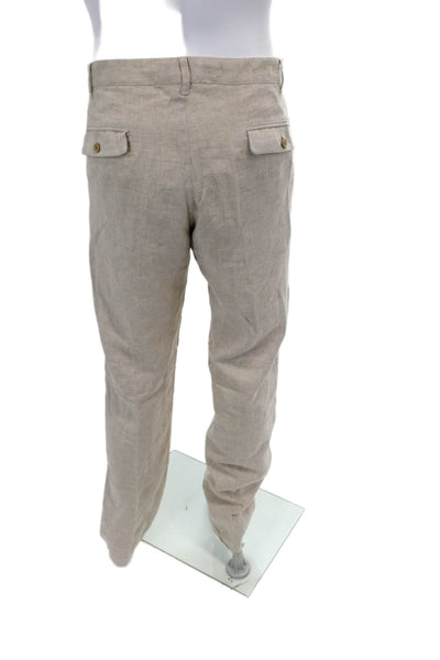 Hollander Mens Linen flat Front Straight Leg Trousers Beige Size 36