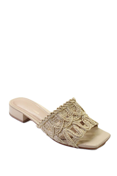Anthropologie Womens Woven Hemp Strap Square Toe Blocks Heels Mules Brown Size 9