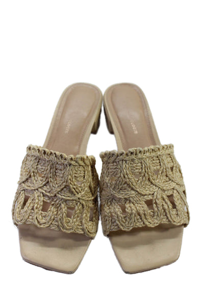 Anthropologie Womens Woven Hemp Strap Square Toe Blocks Heels Mules Brown Size 9