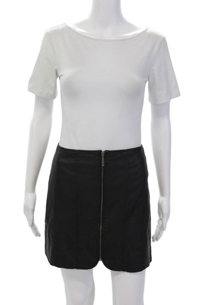Free People Womens Faux Leather Zipped Front Lined Mini Skirt Black Size 12