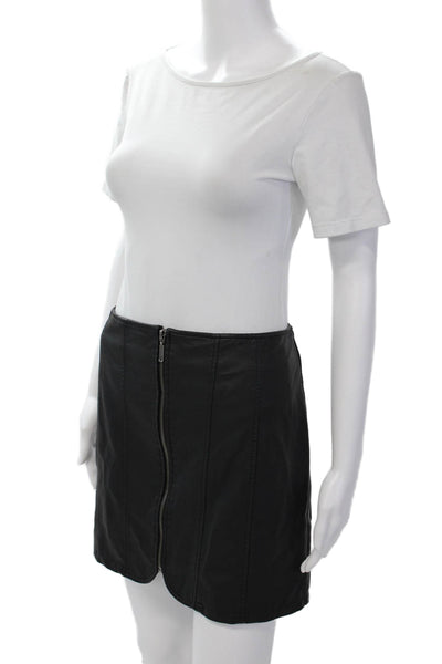 Free People Womens Faux Leather Zipped Front Lined Mini Skirt Black Size 12