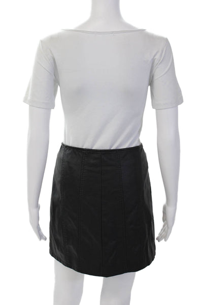 Free People Womens Faux Leather Zipped Front Lined Mini Skirt Black Size 12