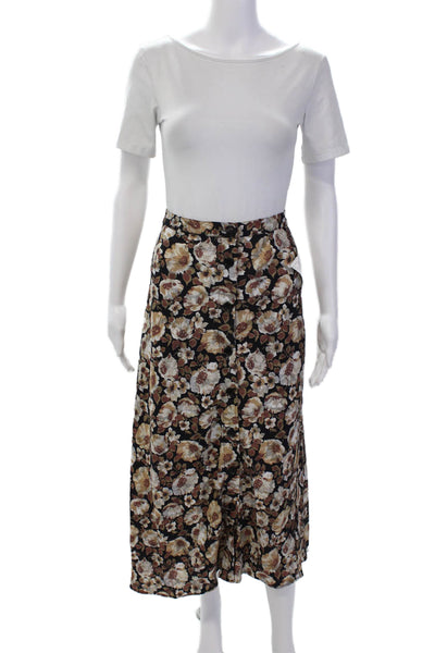Nation Los Angeles Womens Floral Printed  Buttoned Midi Skirt Brown Size XL