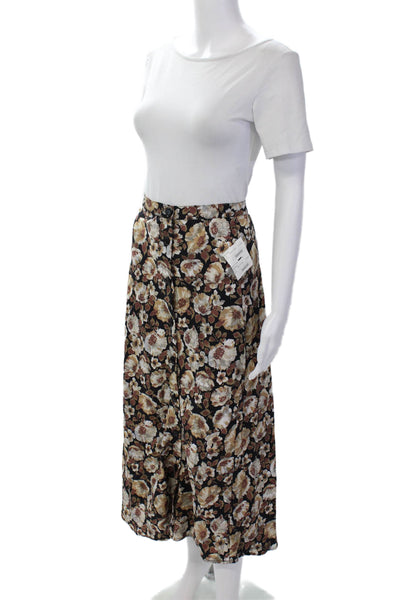 Nation Los Angeles Womens Floral Printed  Buttoned Midi Skirt Brown Size XL
