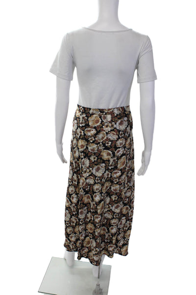 Nation Los Angeles Womens Floral Printed  Buttoned Midi Skirt Brown Size XL
