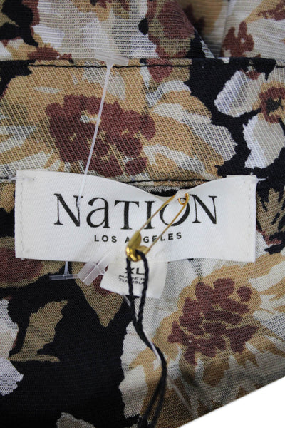 Nation Los Angeles Womens Floral Printed  Buttoned Midi Skirt Brown Size XL