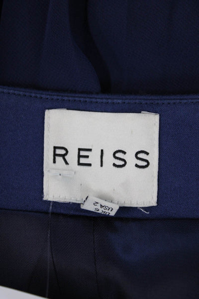 Reiss Womens Pleated Detail Lined Midi Skirt Navy Blue Size 2