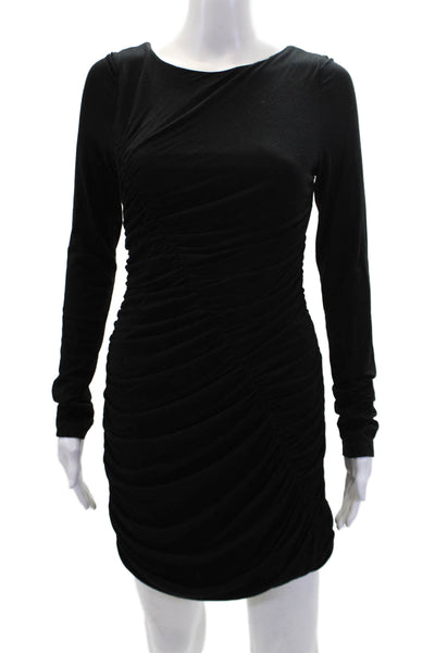 Rag & Bone Womens Rouched Front Long Sleeve Zipped Mini Dress Black Size 6