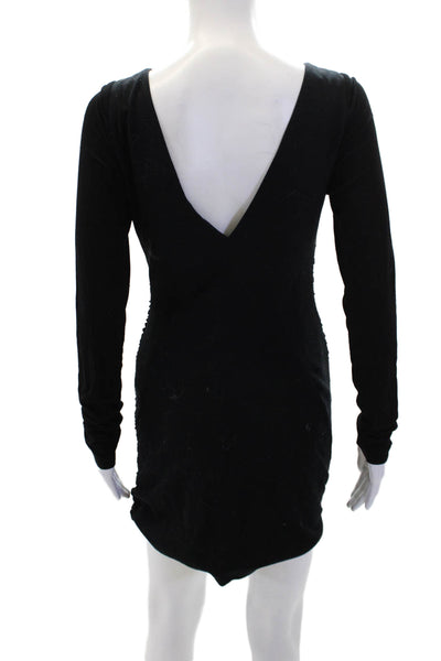Rag & Bone Womens Rouched Front Long Sleeve Zipped Mini Dress Black Size 6
