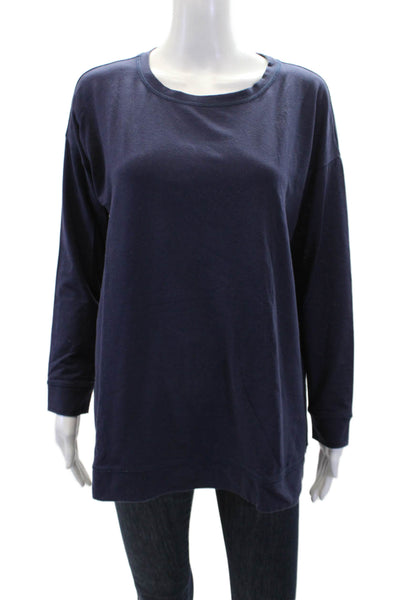 Eileen Fisher Womens Cotton Crew Neck Long Sleeve Boxy Knit Top Navy Size S