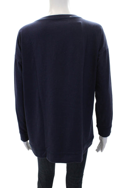Eileen Fisher Womens Cotton Crew Neck Long Sleeve Boxy Knit Top Navy Size S