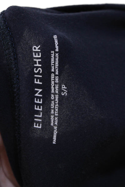 Eileen Fisher Womens Cotton Crew Neck Long Sleeve Boxy Knit Top Navy Size S
