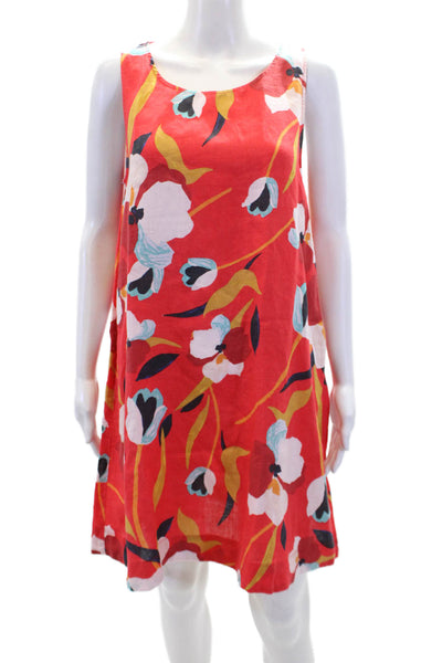 Sigrid Olsen Womens Linen Floral Crew Neck Sleeveless Dress Red Size Small