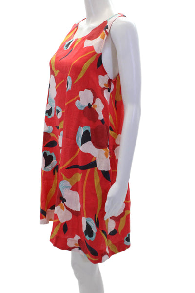 Sigrid Olsen Womens Linen Floral Crew Neck Sleeveless Dress Red Size Small