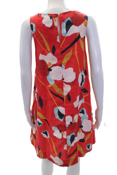 Sigrid Olsen Womens Linen Floral Crew Neck Sleeveless Dress Red Size Small