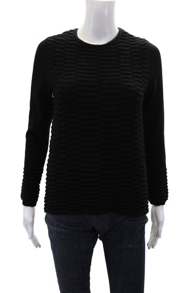 Belford Womens Long Sleeves Textured Crew Neck Sweater Black Cotton Size Medium