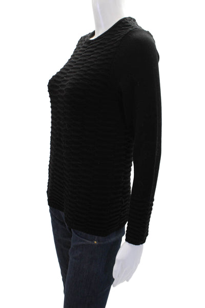 Belford Womens Long Sleeves Textured Crew Neck Sweater Black Cotton Size Medium