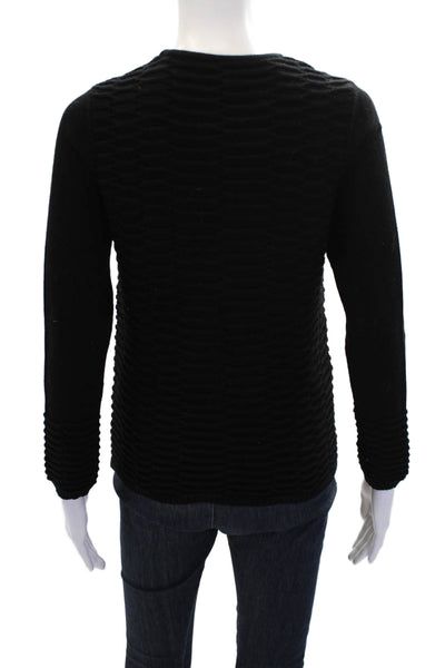 Belford Womens Long Sleeves Textured Crew Neck Sweater Black Cotton Size Medium