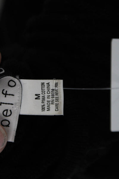 Belford Womens Long Sleeves Textured Crew Neck Sweater Black Cotton Size Medium