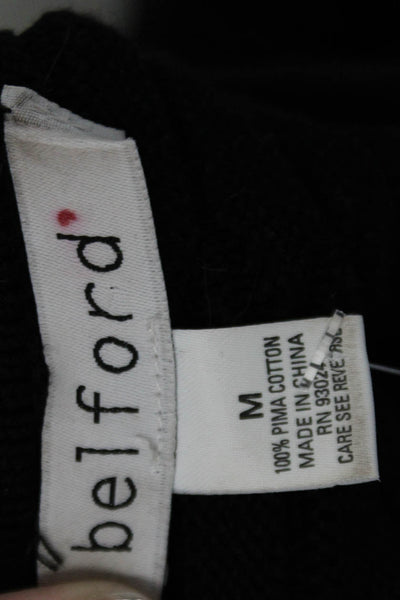 Belford Womens Long Sleeves Textured Crew Neck Sweater Black Cotton Size Medium