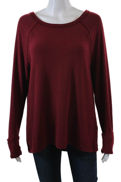 Michael Stars Womens Textured Long Sleeve Round Neck Knit Sweater Red Size M