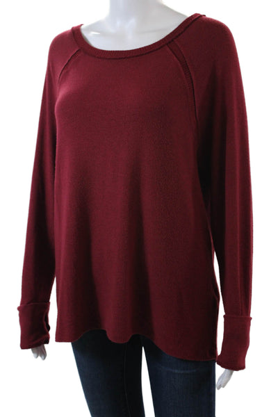 Michael Stars Womens Textured Long Sleeve Round Neck Knit Sweater Red Size M
