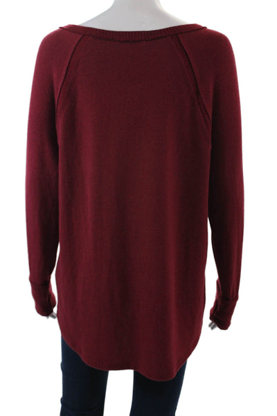 Michael Stars Womens Textured Long Sleeve Round Neck Knit Sweater Red Size M