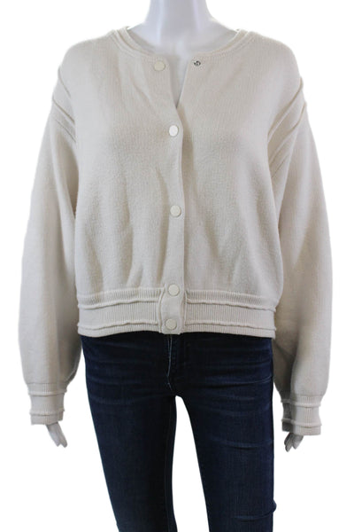 MNG Womens Crew Neck Button Front Long Sleeve Bomber Jacket Beige Size Large