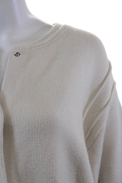 MNG Womens Crew Neck Button Front Long Sleeve Bomber Jacket Beige Size Large