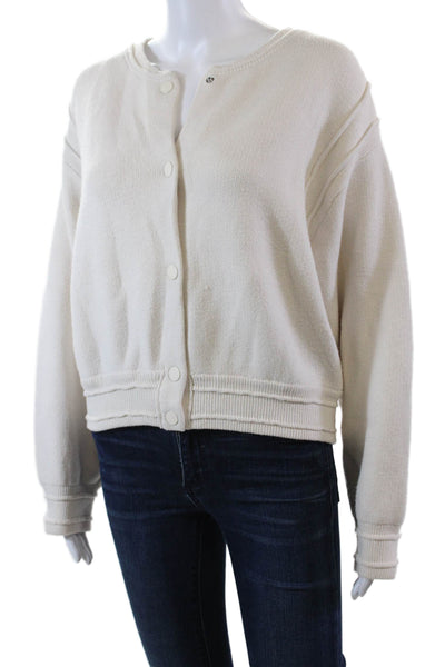 MNG Womens Crew Neck Button Front Long Sleeve Bomber Jacket Beige Size Large