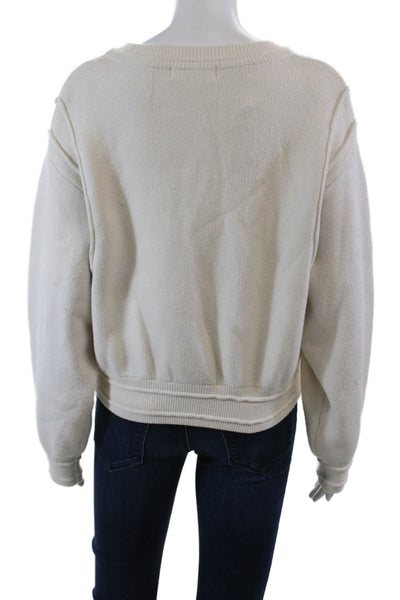 MNG Womens Crew Neck Button Front Long Sleeve Bomber Jacket Beige Size Large