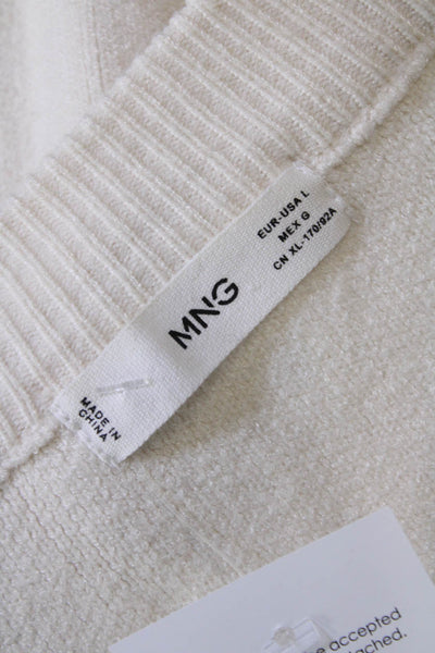 MNG Womens Crew Neck Button Front Long Sleeve Bomber Jacket Beige Size Large