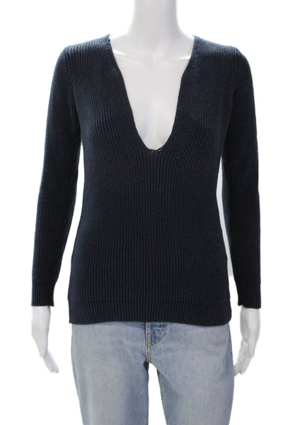 Maurie & Eve Womens V-Neck Long Sleeve Pullover Sweater Top Blue Size 4