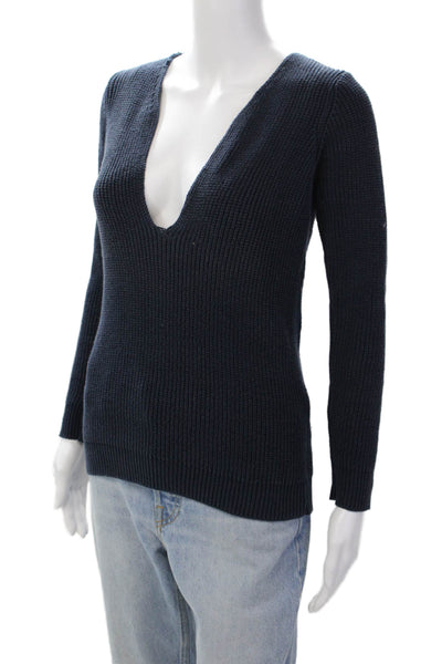 Maurie & Eve Womens V-Neck Long Sleeve Pullover Sweater Top Blue Size 4
