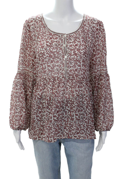 Max Studio Womens Floral Print Long Sleeve Pullover Blouse Top White Size XL