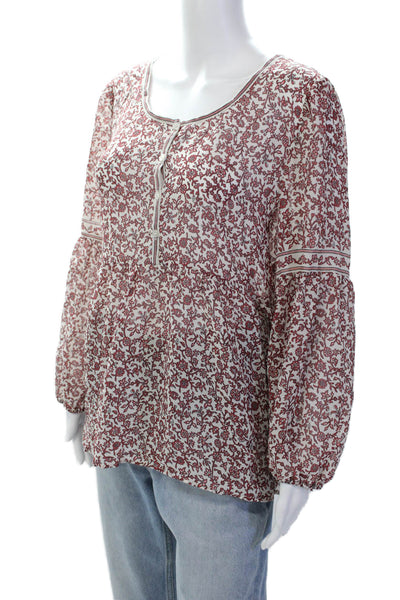Max Studio Womens Floral Print Long Sleeve Pullover Blouse Top White Size XL