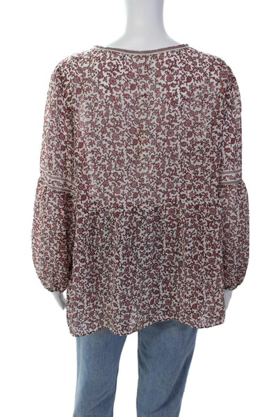Max Studio Womens Floral Print Long Sleeve Pullover Blouse Top White Size XL