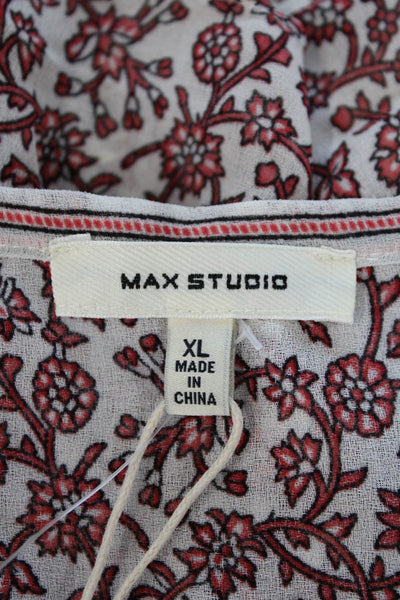 Max Studio Womens Floral Print Long Sleeve Pullover Blouse Top White Size XL