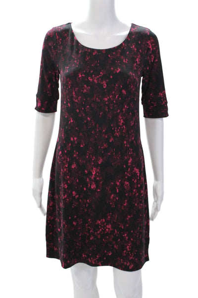 Tahari Womens Stretch Abstract Round Neck Short Sleeve Dress Fuchsia Size 2