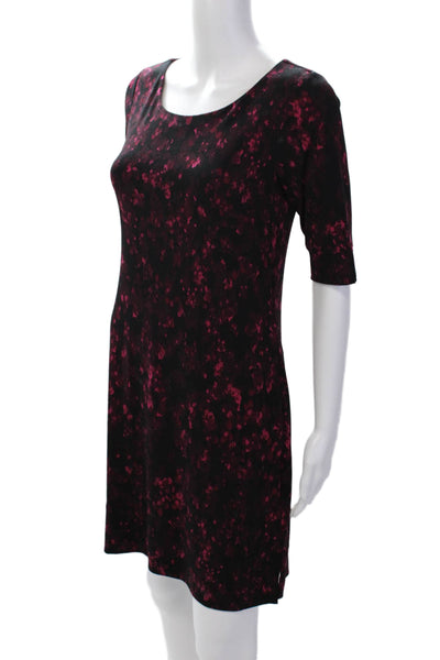 Tahari Womens Stretch Abstract Round Neck Short Sleeve Dress Fuchsia Size 2