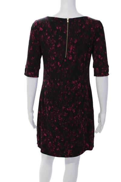 Tahari Womens Stretch Abstract Round Neck Short Sleeve Dress Fuchsia Size 2