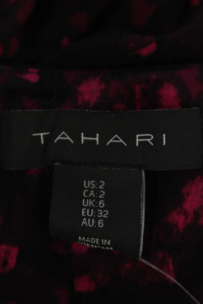Tahari Womens Stretch Abstract Round Neck Short Sleeve Dress Fuchsia Size 2