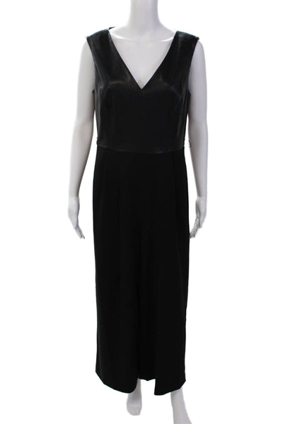 Calvin Klein Womens Vegan Leather V-Neck Sleeveless Jumpsuit Black Size 12