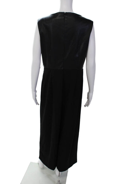 Calvin Klein Womens Vegan Leather V-Neck Sleeveless Jumpsuit Black Size 12