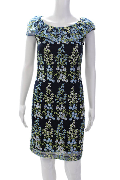 Karl Lagerfeld Womens Floral Embroidered Cap Sleeve Mid-Cakf Dress Blue Size 0