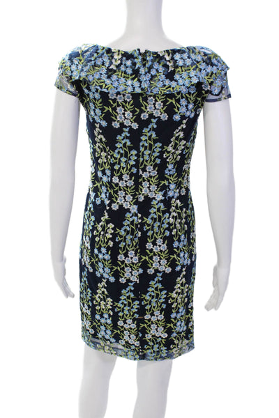 Karl Lagerfeld Womens Floral Embroidered Cap Sleeve Mid-Cakf Dress Blue Size 0