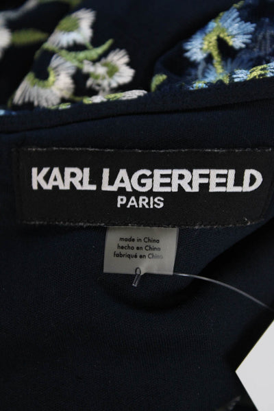Karl Lagerfeld Womens Floral Embroidered Cap Sleeve Mid-Cakf Dress Blue Size 0