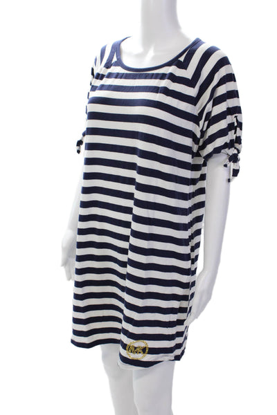 Michael Michael Kors Womens Cotton Striped Long Sleeve Dress Navy Size XL