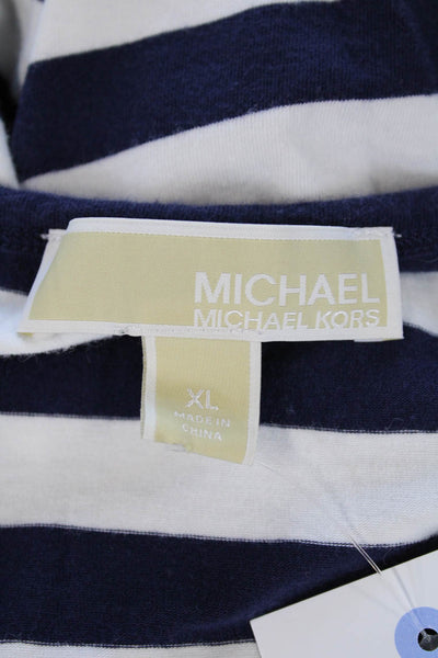 Michael Michael Kors Womens Cotton Striped Long Sleeve Dress Navy Size XL